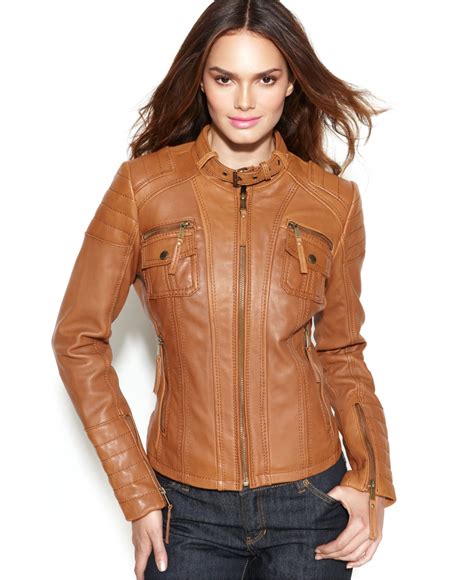 michael kors tan leather biker jacket|Leather Moto Jacket .